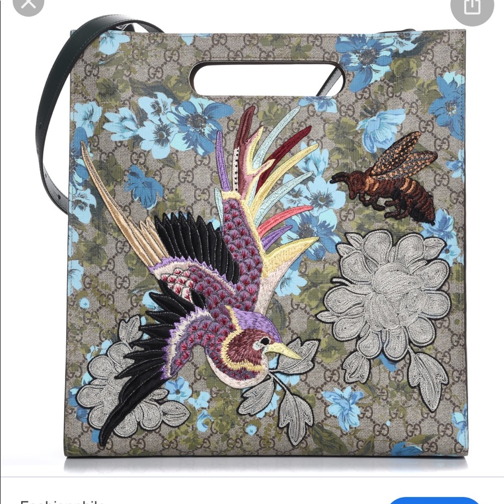 Gucci GG Supreme Blooms Print Embroidered XL Tote